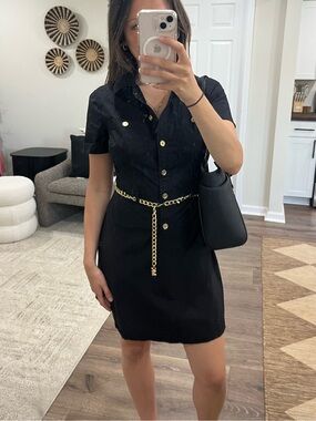 Michael Kors Black Mini Dress with Gold Accents